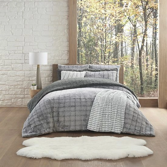 Koolaburra By UGG Izzel Faux Fur Comforter Set With Shams Cocoa Gray 8 Koolaburra By UGG Izzel Faux Fur Comforter Set With Shams Cocoa Gray - Image 8