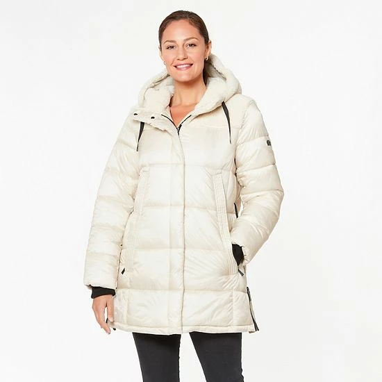 Women's Koolaburra By UGG Hooded Mixed-Media Puffer Jacket Birch 1 Women's Koolaburra By UGG Hooded Mixed-Media Puffer Jacket Birch