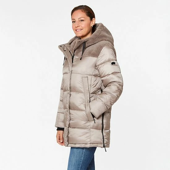 Women's Koolaburra By UGG Hooded Mixed-Media Puffer Jacket Birch 3 Women's Koolaburra By UGG Hooded Mixed-Media Puffer Jacket Birch - Image 3