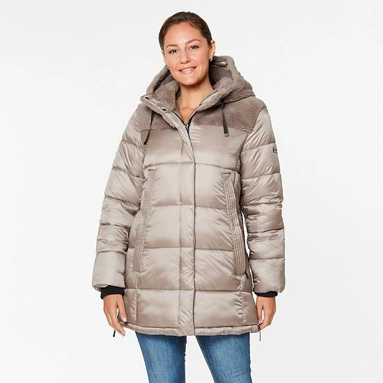 Women's Koolaburra By UGG Hooded Mixed-Media Puffer Jacket Birch 5 Women's Koolaburra By UGG Hooded Mixed-Media Puffer Jacket Birch - Image 5